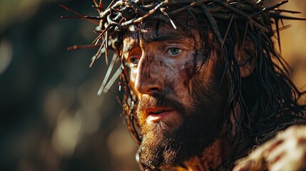 Portrait, Jesus from Nazareth with the thorn crown, suffering punishment. - obrazy, fototapety, plakaty