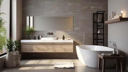 Fototapeta na wymiar Bathroom interior with natural elements