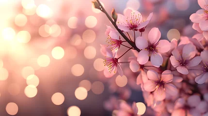 Zelfklevend Fotobehang pink cherry blossom - pink magnolia flower blossom in spring with bokeh on the background.  © Lisanne
