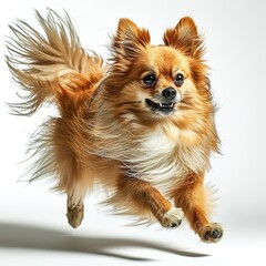 Long-haired Pomeranian dog with its tail up

