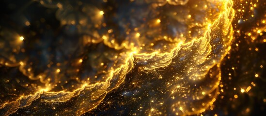 Fractal fantasy artwork showcasing shimmering golden sparkles on a black background.