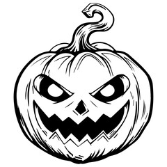 Pumpkin lamp, vector outline. Black coloring page Halloween pumpkin, silhouette. Isolated Jack-o-Lantern vector.