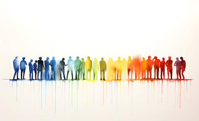 Naklejka premium Group of people silhouettes standing in the style of colorful watercolors