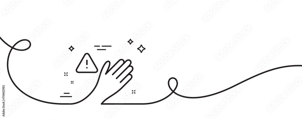 Poster dont touch line icon. continuous one line with curl. hand warning sign. hygiene notification symbol.
