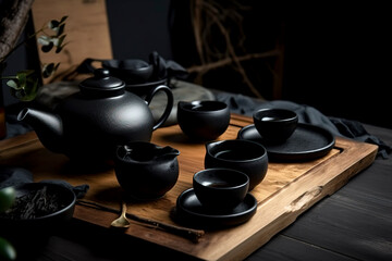 Obraz na płótnie Canvas Traditional Asian Tea Ceremony Set in Monochrome created with Generative AI technology