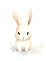 Watercolor Drawing of a ivory Bunny on a white Background. Easter Card Template with Copy Space