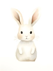 Obraz premium Watercolor Drawing of a ivory Bunny on a white Background. Easter Card Template with Copy Space