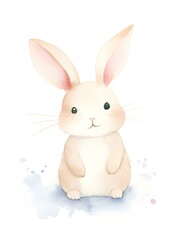 Obraz premium Watercolor Drawing of a ivory Bunny on a white Background. Easter Card Template with Copy Space