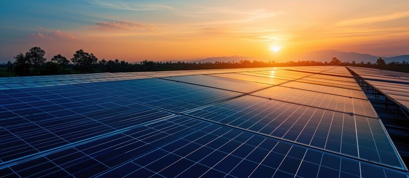 Factory rooftop solar panels utilize sunlight as an energy source for generating sustainable electricity.