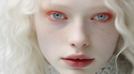 Albino girl with white skin, natural lips and white hair. Neural network AI generated art