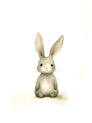 Obraz premium Watercolor Drawing of a khaki Bunny on a white Background. Easter Card Template with Copy Space
