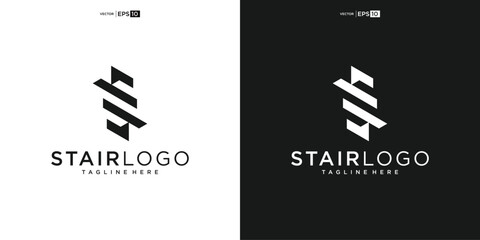 Stair Steps Tread Silhouette for Staircase Architecture Interior Building logo design