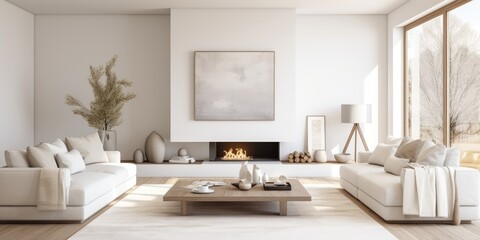 Fototapeta premium Photo of contemporary living room in white and beige.