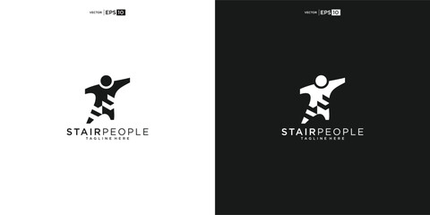 Stair Steps Tread Silhouette for Staircase Architecture Interior Building logo design - obrazy, fototapety, plakaty