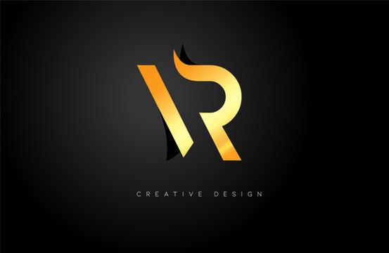 Golden gold VR letter logo, minimalist vr logo icon design with simple elegant clean and modern look.