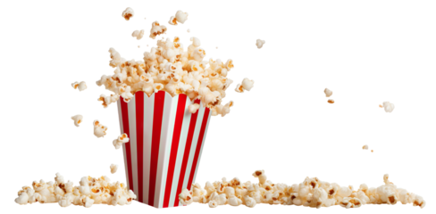 Delicious popcorn in a red-white striped carton box, cut out