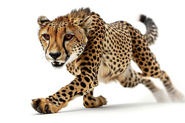 Cheetah in front of a white background running

