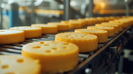 Gouda cheese production in a factory using modern technology, high quality phot