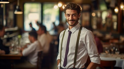 Confident waiter standing in restaurant