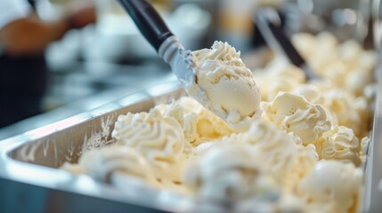 Vanilla ice cream production in a factory using modern technology
