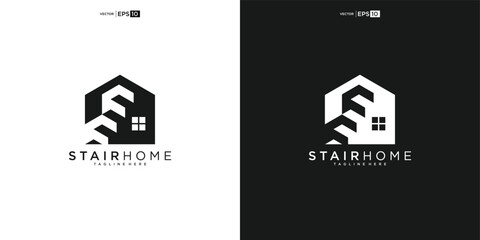 home Stair Steps Tread Silhouette for Staircase Architecture Interior Building logo design