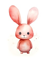 Watercolor Drawing of a light red Bunny on a white Background. Easter Card Template with Copy Space