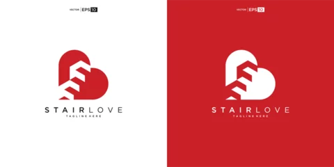 Fotobehang love Stair Steps Tread Silhouette for Staircase Architecture Interior Building logo design © nurvika