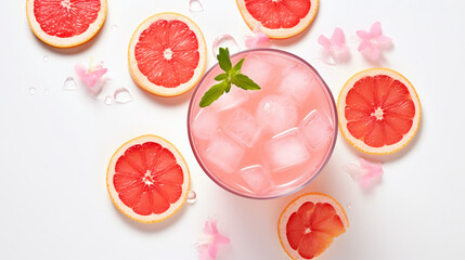 Pink cocktail with vodka grapefruit and ice soft