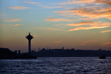 Fototapeta na wymiar Istanbul sunset. Panorama Istanbul and bosporus
