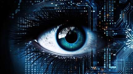 Close-Up of Eye with Circuit Board Background