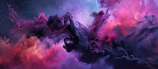 Illustration of ink in a black hole with a galaxy background.