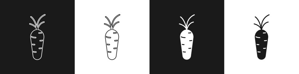 Set Carrot icon isolated on black and white background. Vector