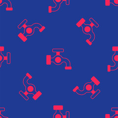 Red Water tap icon isolated seamless pattern on blue background. Vector