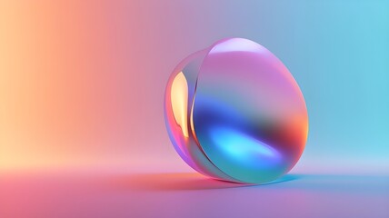 Abstract metallic sphere shape with holographic gradient. 3d render background.