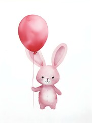 Obraz na płótnie Canvas Watercolor Drawing of a ruby Bunny on a white Background. Easter Card Template with Copy Space