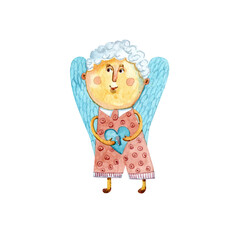 Cartoon figurine of a boy with wings holding a heart in his hands.