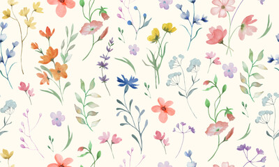 Seamless watercolor floral pattern. Hand drawn  illustration isolated on pastel background. Vector EPS. - obrazy, fototapety, plakaty
