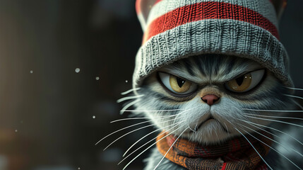 disgruntled suspicious cat in a hat - obrazy, fototapety, plakaty