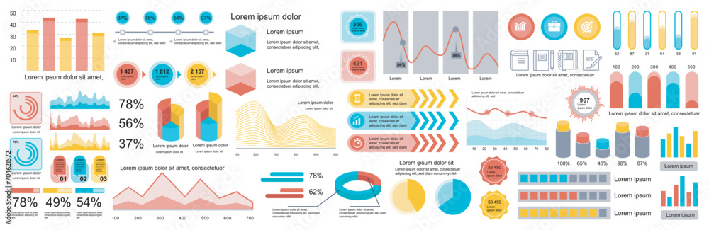 Leinwandbilder mega set of infographic elements data visualization vector design template. can be used for steps, o