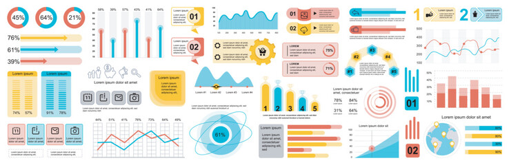 Mega set of infographic elements data visualization vector design template. Can be used for steps, options, business process, workflow, diagram, flowchart, timeline, marketing. Bundle info graphics.