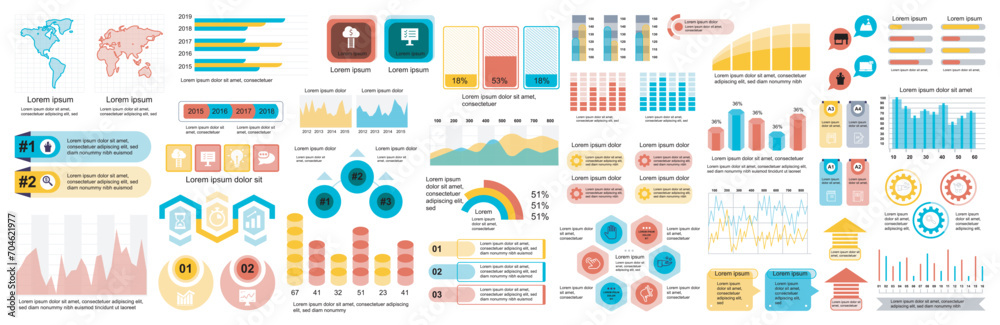 Poster mega set of infographic elements data visualization vector design template. can be used for steps, o