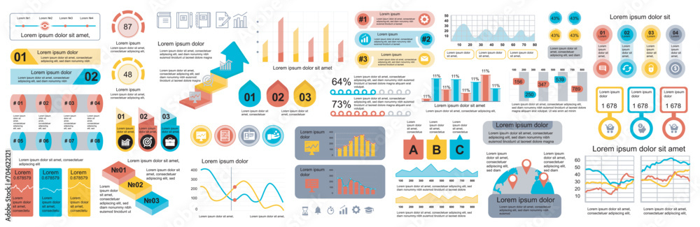 Leinwandbilder mega set of infographic elements data visualization vector design template. can be used for steps, o