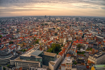 Aerial View of European Capitol of Brussels, Belgium during early Autumn