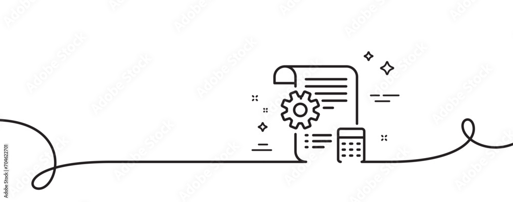 Poster settings blueprint line icon. continuous one line with curl. engineering cogwheel tool sign. cog gea