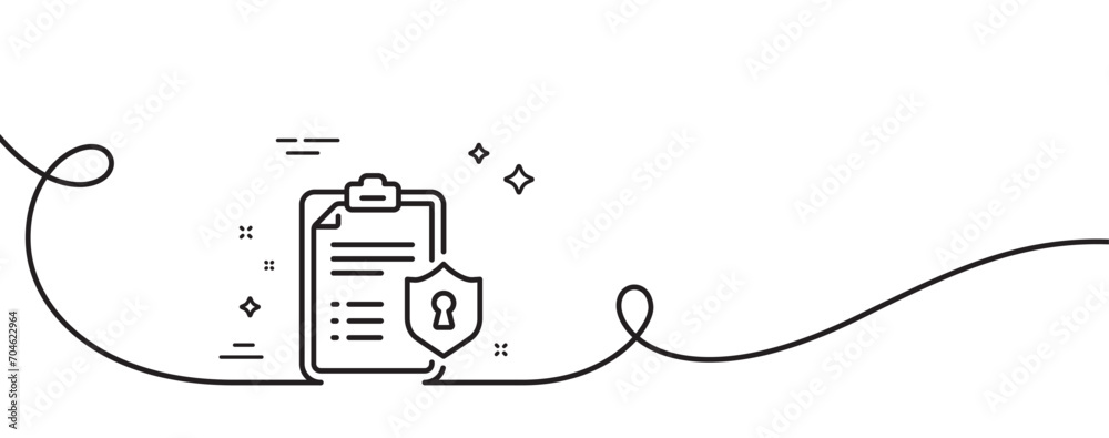 Poster checklist line icon. continuous one line with curl. privacy policy document sign. privacy policy sin