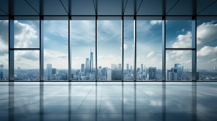 empty room with cityscape and skyscrapers in modern office building