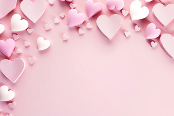 Valentines card with pink hearts on pink background with copy space for text