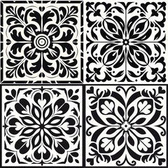 Black and white Modern stylish abstract  geometric tile