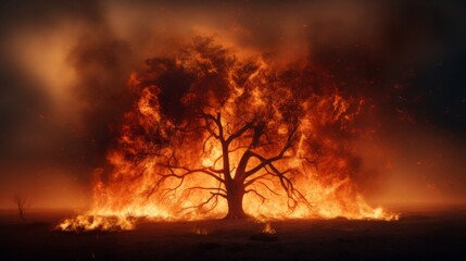 Large Tree Engulfed in Flames