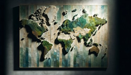 Artistic Wooden World Map Installation: A Symbol of Global Connectivity and Cultural Exchange